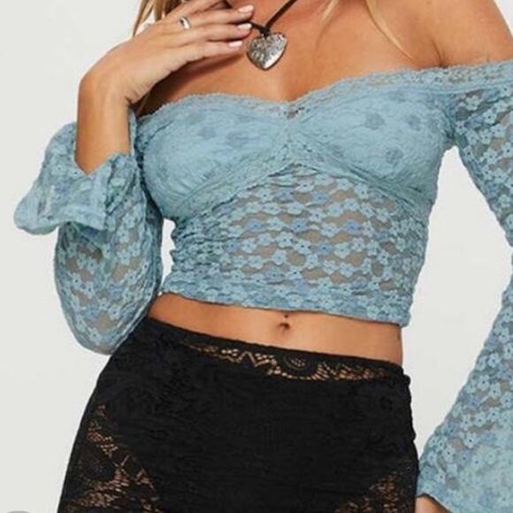 Princess Polly Tops - Princess Polly Bankston Off The Shoulder Top Blue Size 2 NWT